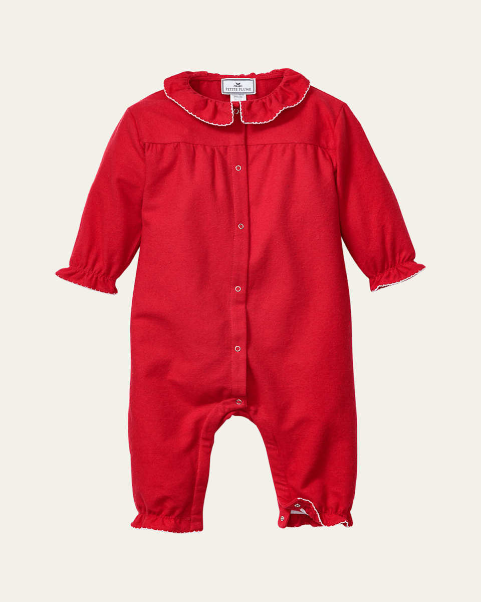 Girl's Madeline Red Flannel Coverall, Size Newborn-24